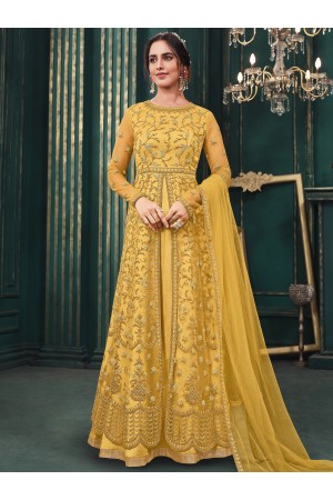 Yellow  Net Satin Anarkali Gown